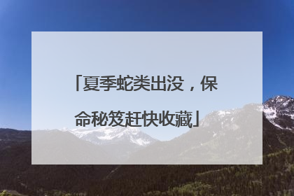 夏季蛇类出没，保命秘笈赶快收藏