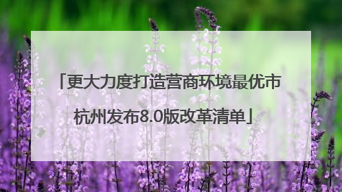 更大力度打造营商环境最优市 杭州发布8.0版改革清单
